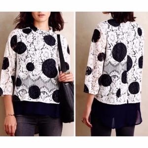Anthropologie HD In Paris Rochelle Polka Dot Lace Top Blouse Sz 2